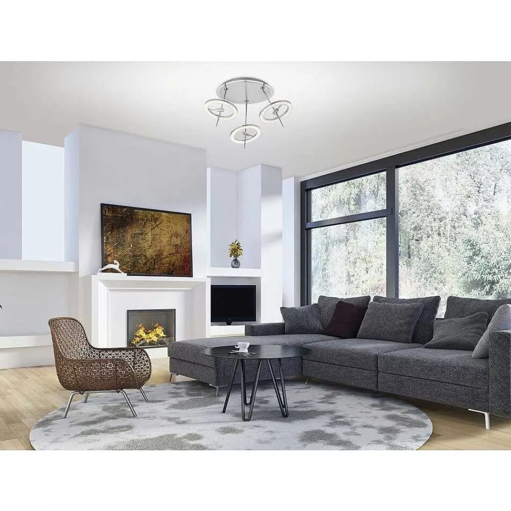 Paul Neuhaus Q-Serie Plafonnier Paul Neuhaus Q-Amy Led Acier Inoxydable, 6 Lumieres, Telecommandes