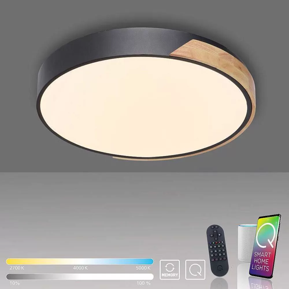 Paul Neuhaus Q-Serie Plafonnier Paul Neuhaus Q-Bila Led Ecru, Noir, 1 Lumiere, Telecommandes