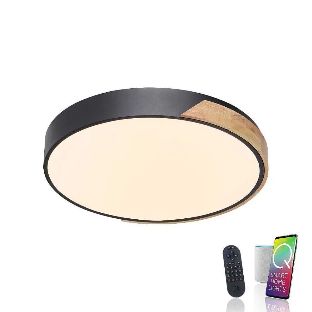 Paul Neuhaus Q-Serie Plafonnier Paul Neuhaus Q-Bila Led Ecru, Noir, 1 Lumiere, Telecommandes