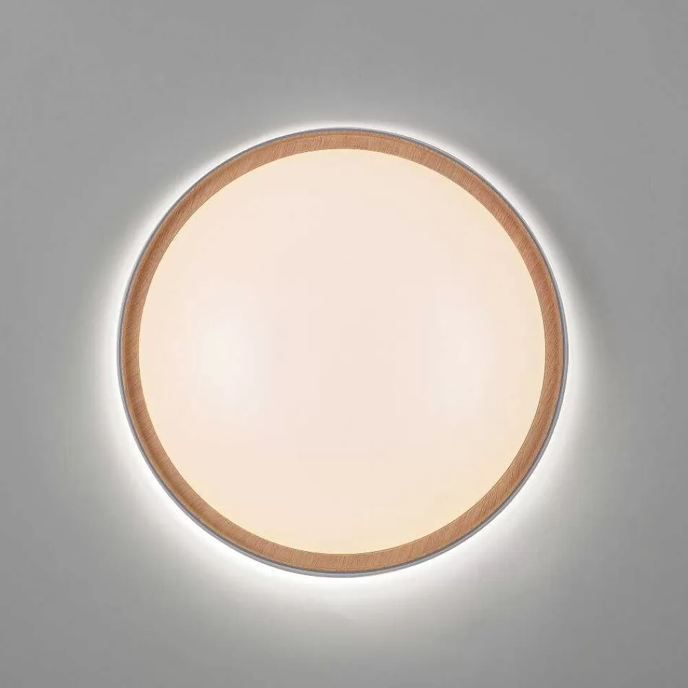 Paul Neuhaus Q-Serie Plafonnier Paul Neuhaus Q-Emilia Led Gris, Couleur Bois, 1 Lumiere, Telecommandes
