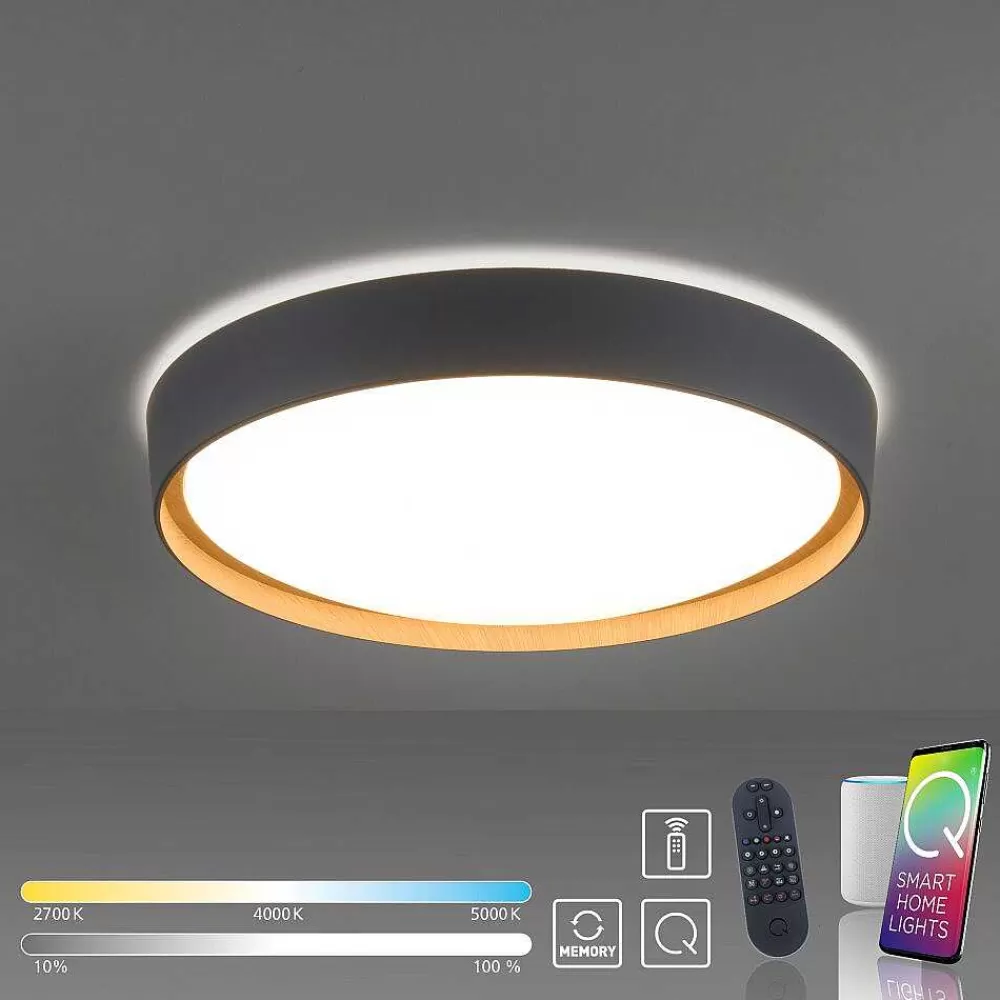 Paul Neuhaus Q-Serie Plafonnier Paul Neuhaus Q-Emilia Led Gris, Couleur Bois, 1 Lumiere, Telecommandes