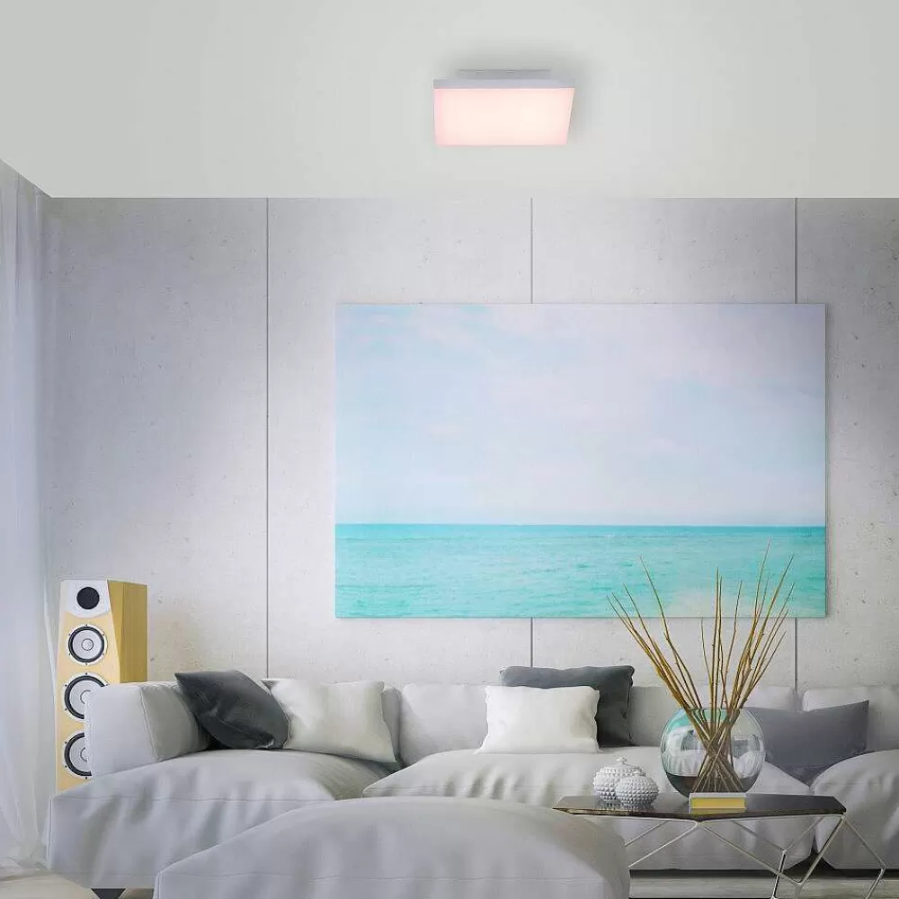 Paul Neuhaus Q-Serie Plafonnier Paul Neuhaus Q-Flag Led Blanc, 1 Lumiere, Telecommandes, Changeur De Couleurs