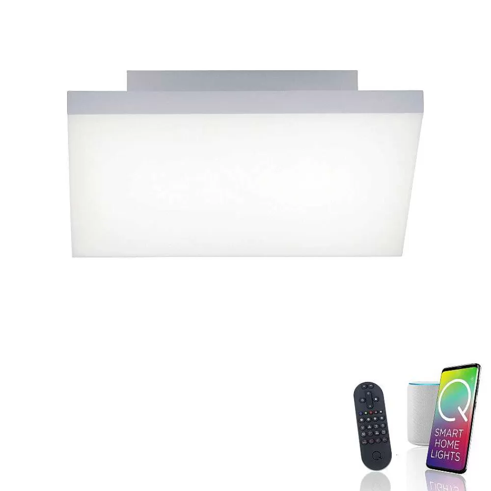 Paul Neuhaus Q-Serie Plafonnier Paul Neuhaus Q-Flag Led Blanc, 1 Lumiere, Telecommandes, Changeur De Couleurs