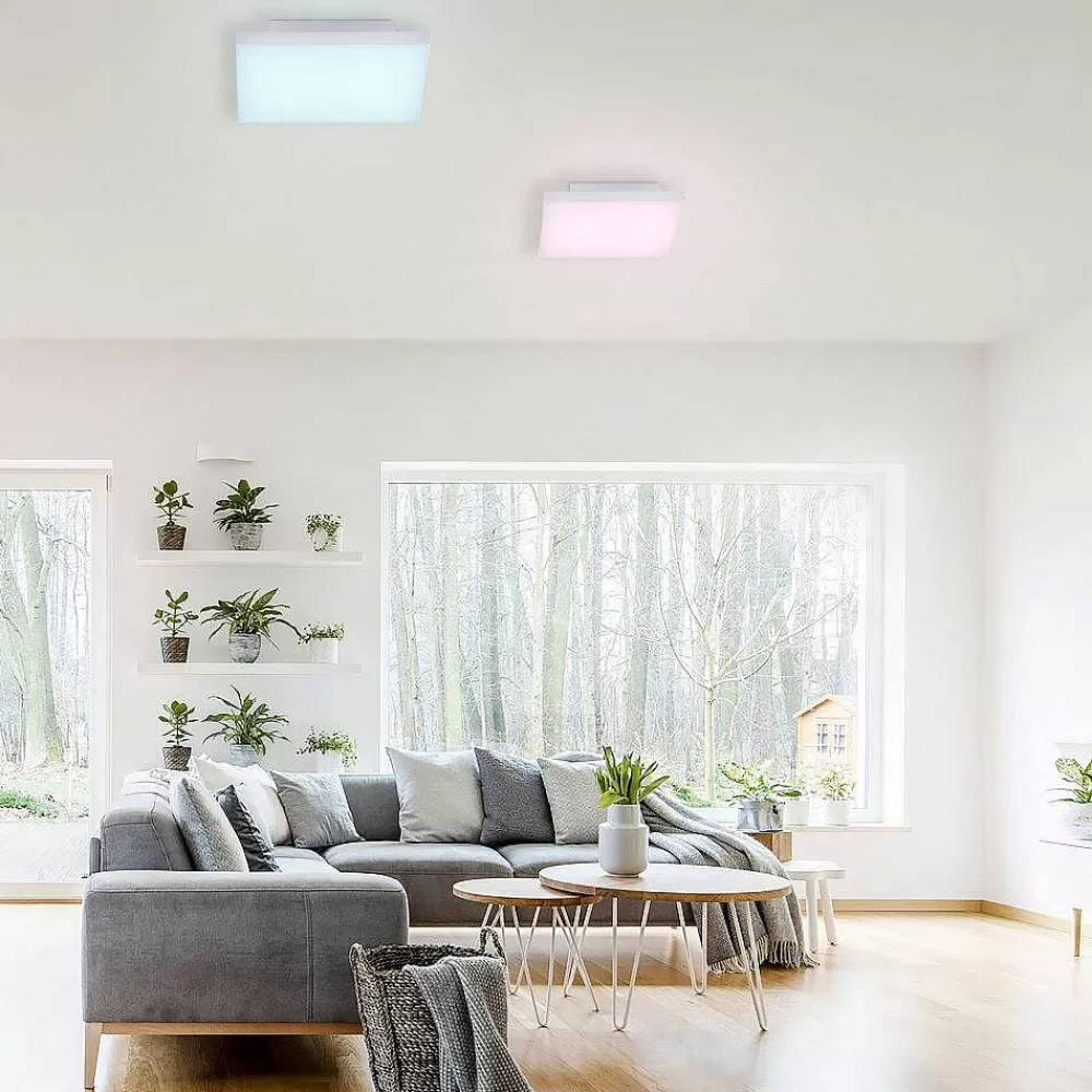 Paul Neuhaus Q-Serie Plafonnier Paul Neuhaus Q-Flag Led Blanc, 1 Lumiere, Telecommandes, Changeur De Couleurs