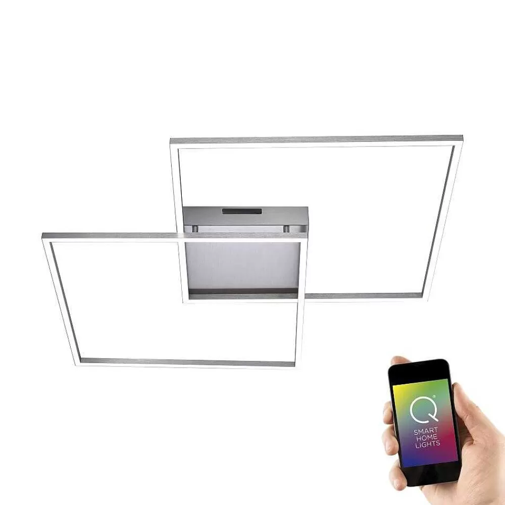 Paul Neuhaus Q-Serie Plafonnier Paul Neuhaus Q-Inigo Led Acier Inoxydable, 2 Lumieres, Telecommandes