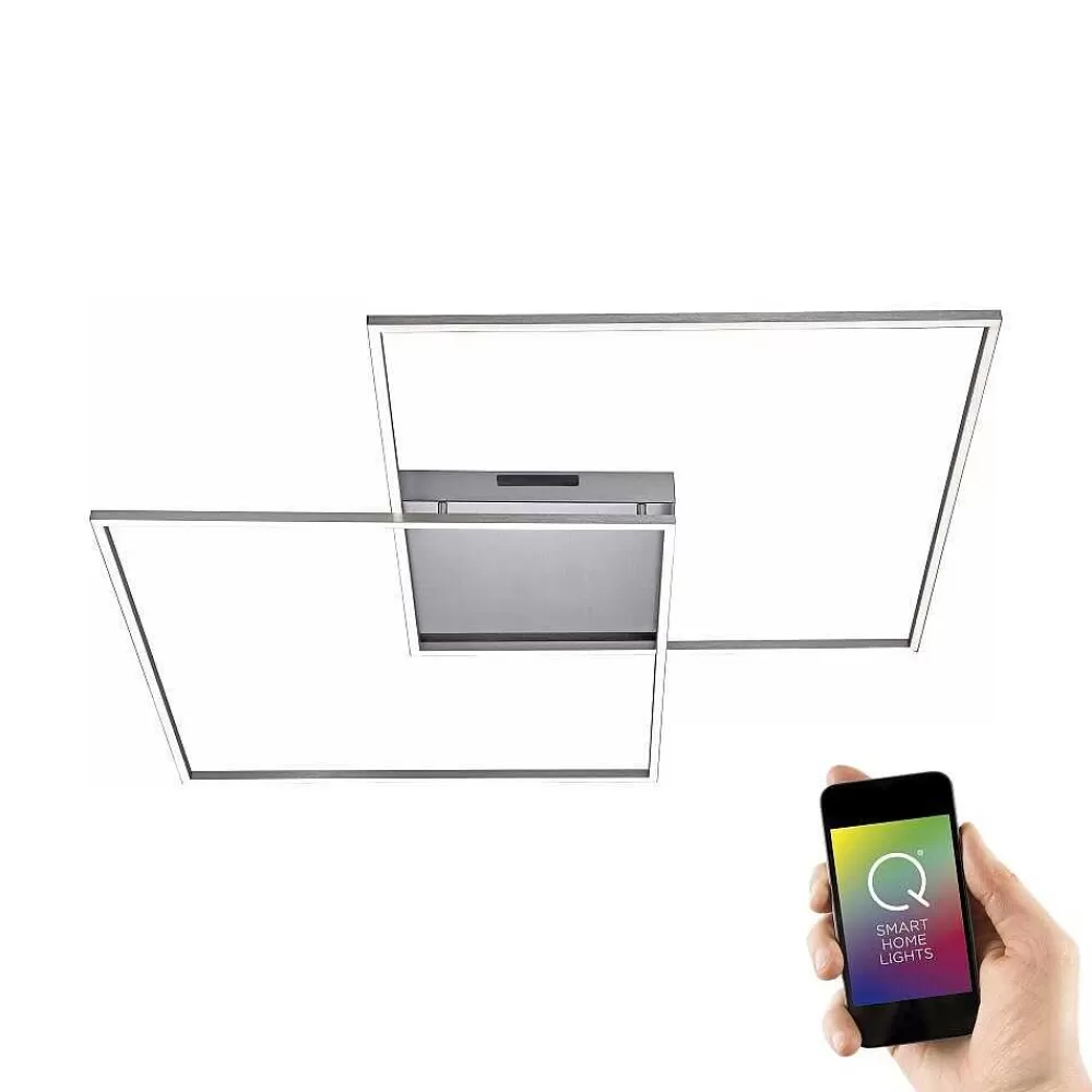 Paul Neuhaus Q-Serie Plafonnier Paul Neuhaus Q-Inigo Led Acier Inoxydable, 2 Lumieres, Telecommandes