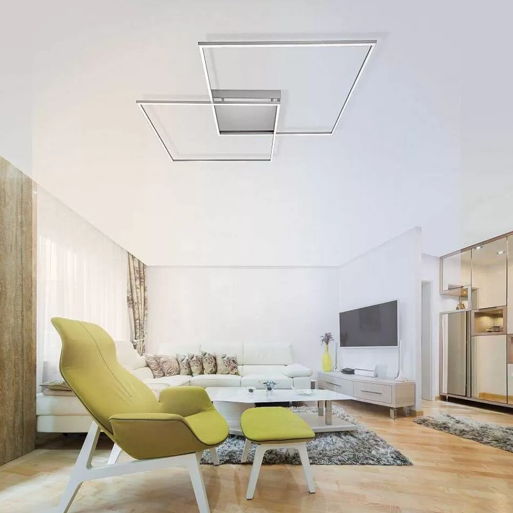 Paul Neuhaus Q-Serie Plafonnier Paul Neuhaus Q-Inigo Led Acier Inoxydable, 2 Lumieres, Telecommandes