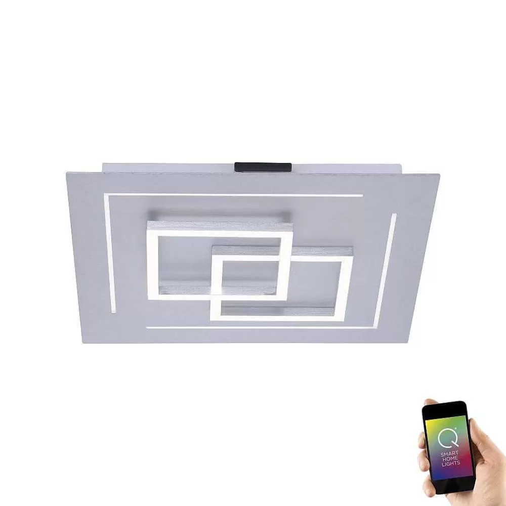 Paul Neuhaus Q-Serie Plafonnier Paul Neuhaus Q-Linea Led Aluminium, 1 Lumiere, Telecommandes, Changeur De Couleurs
