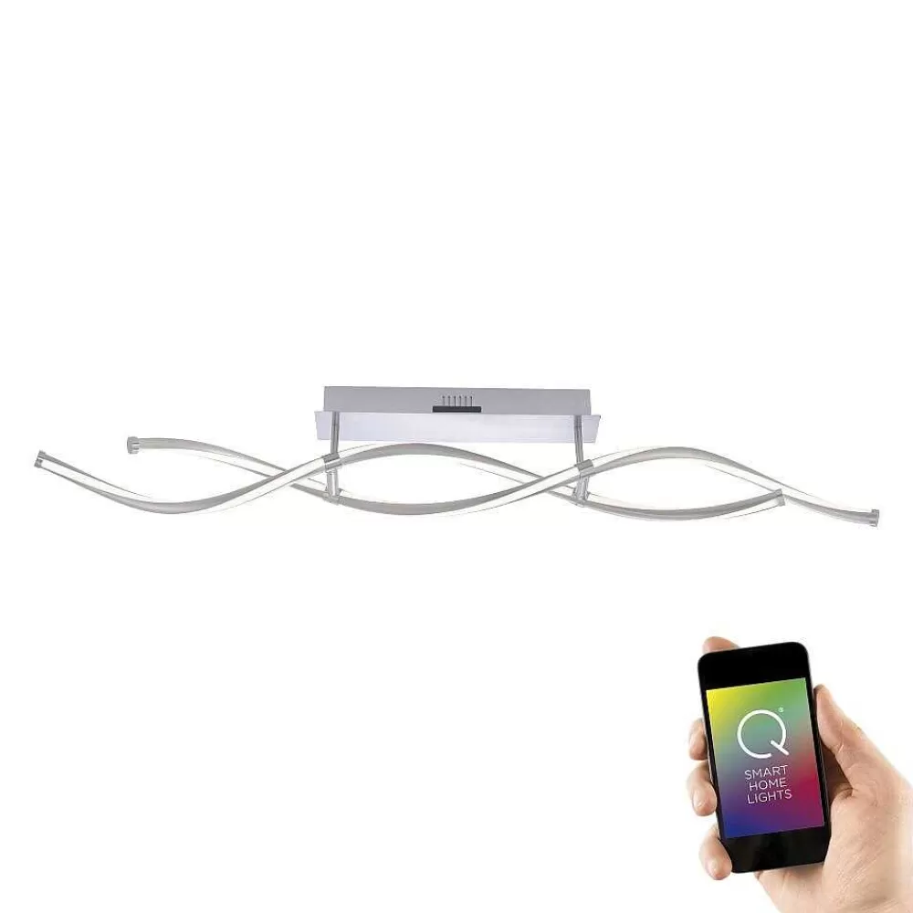 Paul Neuhaus Q-Serie Plafonnier Paul Neuhaus Q-Malina Led Acier Inoxydable, 2 Lumieres, Telecommandes