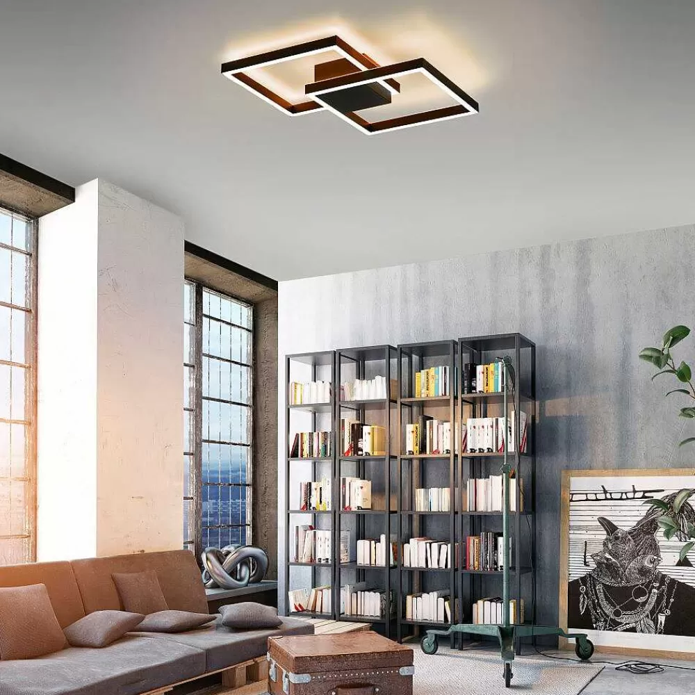 Paul Neuhaus Q-Serie Plafonnier Paul Neuhaus Q-Marko Led Noir, 1 Lumiere, Telecommandes, Changeur De Couleurs