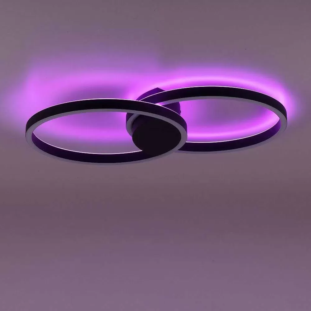 Paul Neuhaus Q-Serie Plafonnier Paul Neuhaus Q-Marko Led Noir, 1 Lumiere, Telecommandes, Changeur De Couleurs