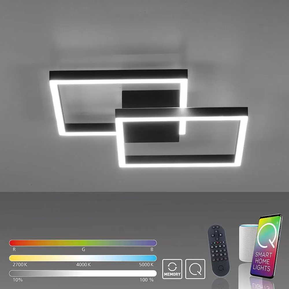 Paul Neuhaus Q-Serie Plafonnier Paul Neuhaus Q-Marko Led Noir, 1 Lumiere, Telecommandes, Changeur De Couleurs