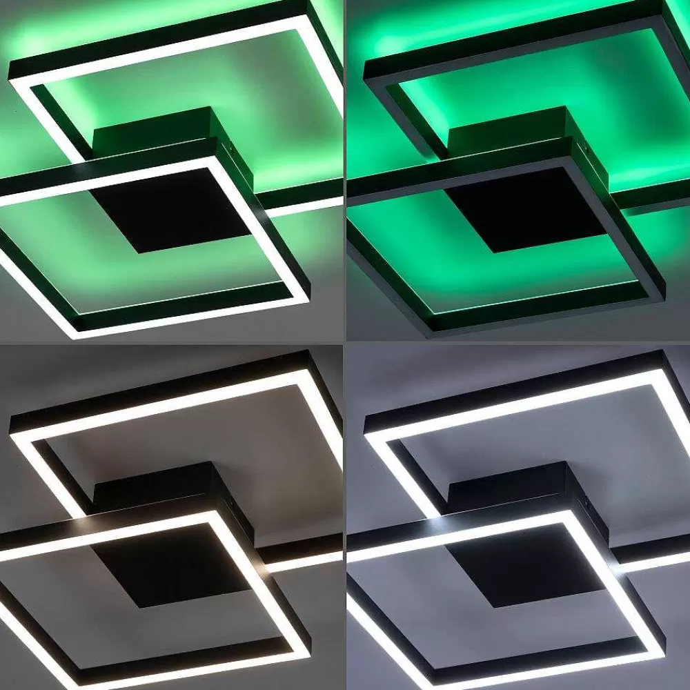 Paul Neuhaus Q-Serie Plafonnier Paul Neuhaus Q-Marko Led Noir, 1 Lumiere, Telecommandes, Changeur De Couleurs