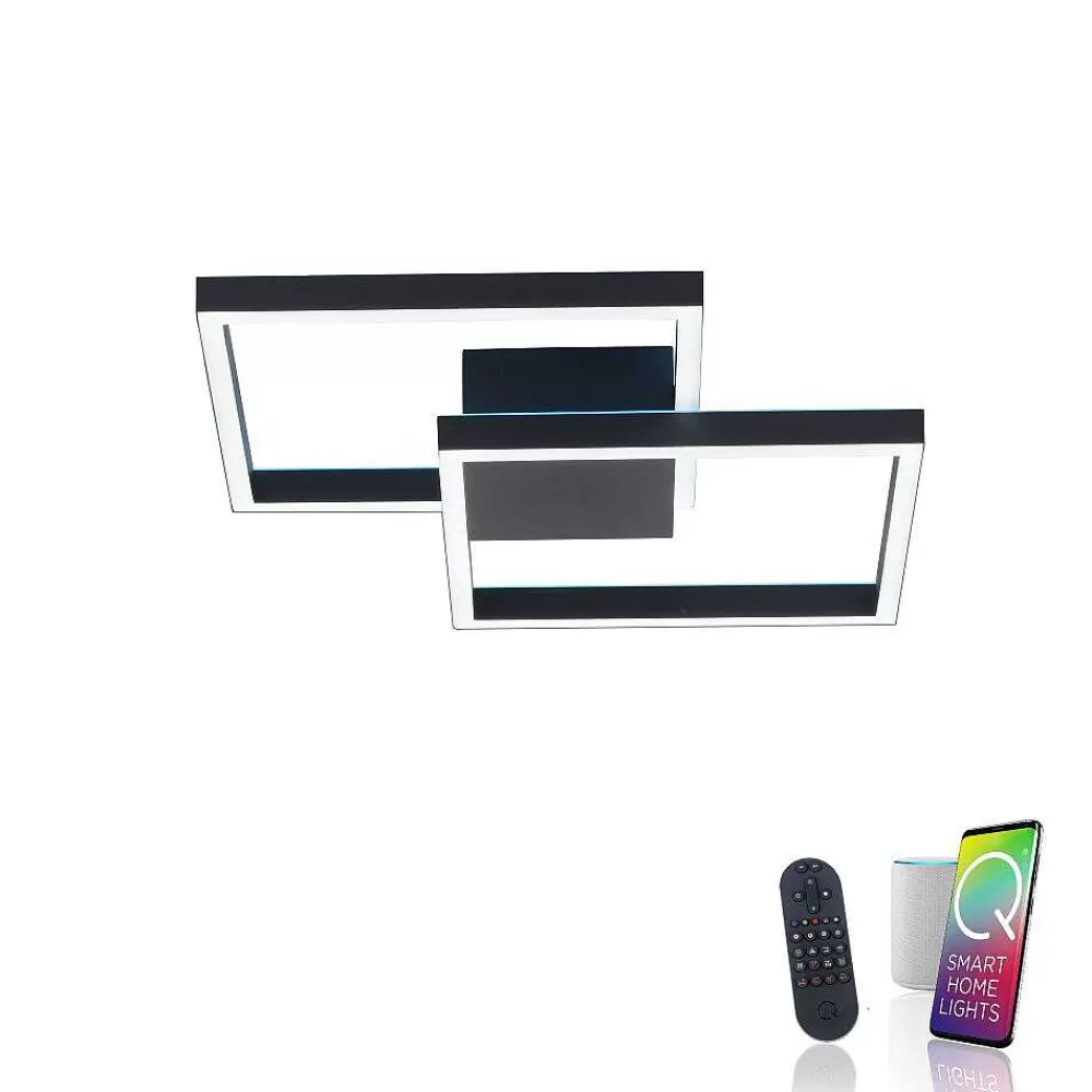 Paul Neuhaus Q-Serie Plafonnier Paul Neuhaus Q-Marko Led Noir, 1 Lumiere, Telecommandes, Changeur De Couleurs