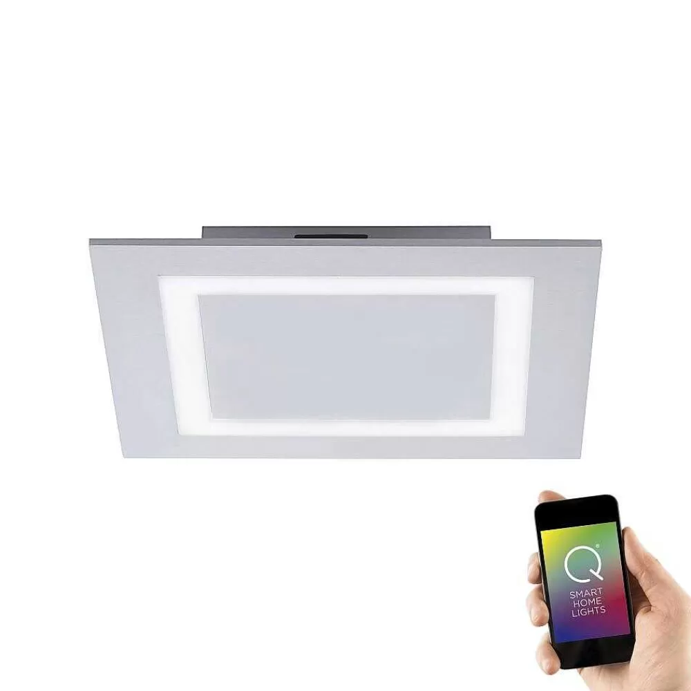 Paul Neuhaus Q-Serie Plafonnier Paul Neuhaus Q-Miran Led Aluminium, 1 Lumiere, Telecommandes, Changeur De Couleurs