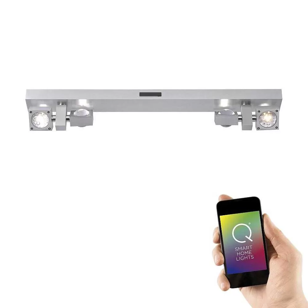 Paul Neuhaus Q-Serie Plafonnier Paul Neuhaus Q-Nemo Led Aluminium, 8 Lumieres, Telecommandes, Changeur De Couleurs