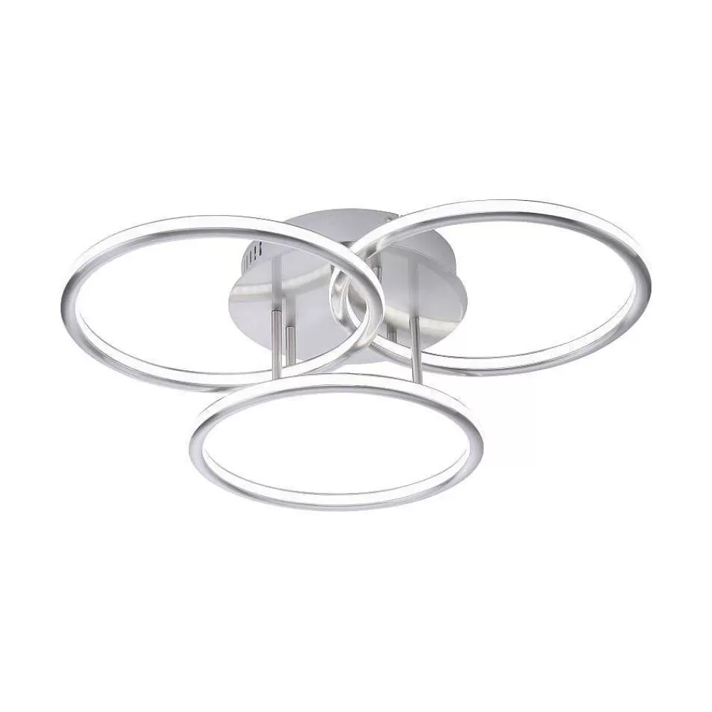 Paul Neuhaus Q-Serie Plafonnier Paul Neuhaus Q-Nevio Led Nickel Mat, 3 Lumieres, Telecommandes
