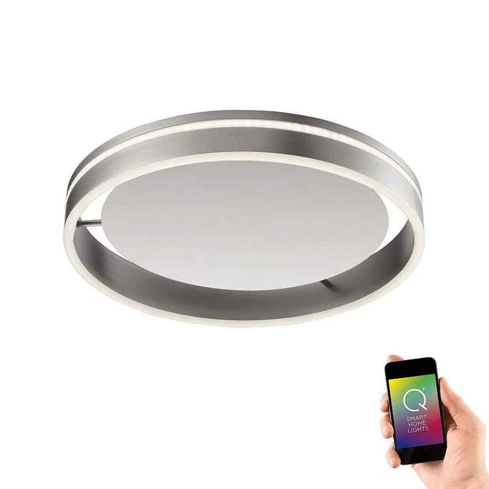 Paul Neuhaus Q-Serie Plafonnier Paul Neuhaus Q-Vito Led Acier Inoxydable, 1 Lumiere, Telecommandes