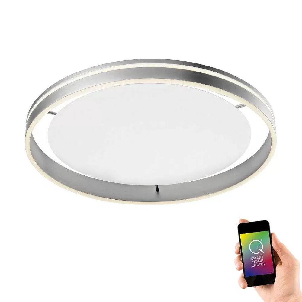 Paul Neuhaus Q-Serie Plafonnier Paul Neuhaus Q-Vito Led Acier Inoxydable, 1 Lumiere, Telecommandes