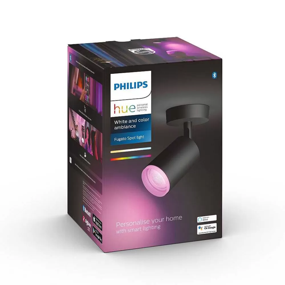Luminaires Philips Plafonnier Philips Hue Fugato Led Noir, 1 Lumiere, Changeur De Couleurs