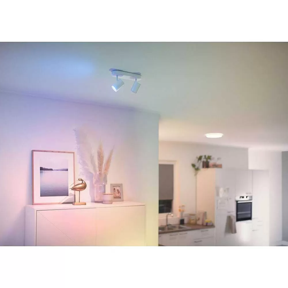 Luminaires Philips Plafonnier Philips Wiz Imageo Led Blanc, 2 Lumieres, Changeur De Couleurs