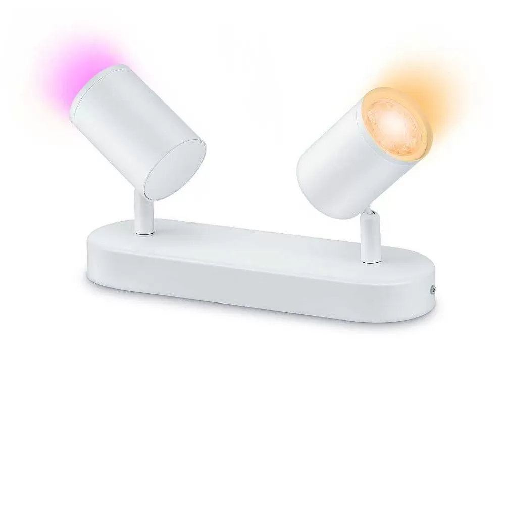 Luminaires Philips Plafonnier Philips Wiz Imageo Led Blanc, 2 Lumieres, Changeur De Couleurs