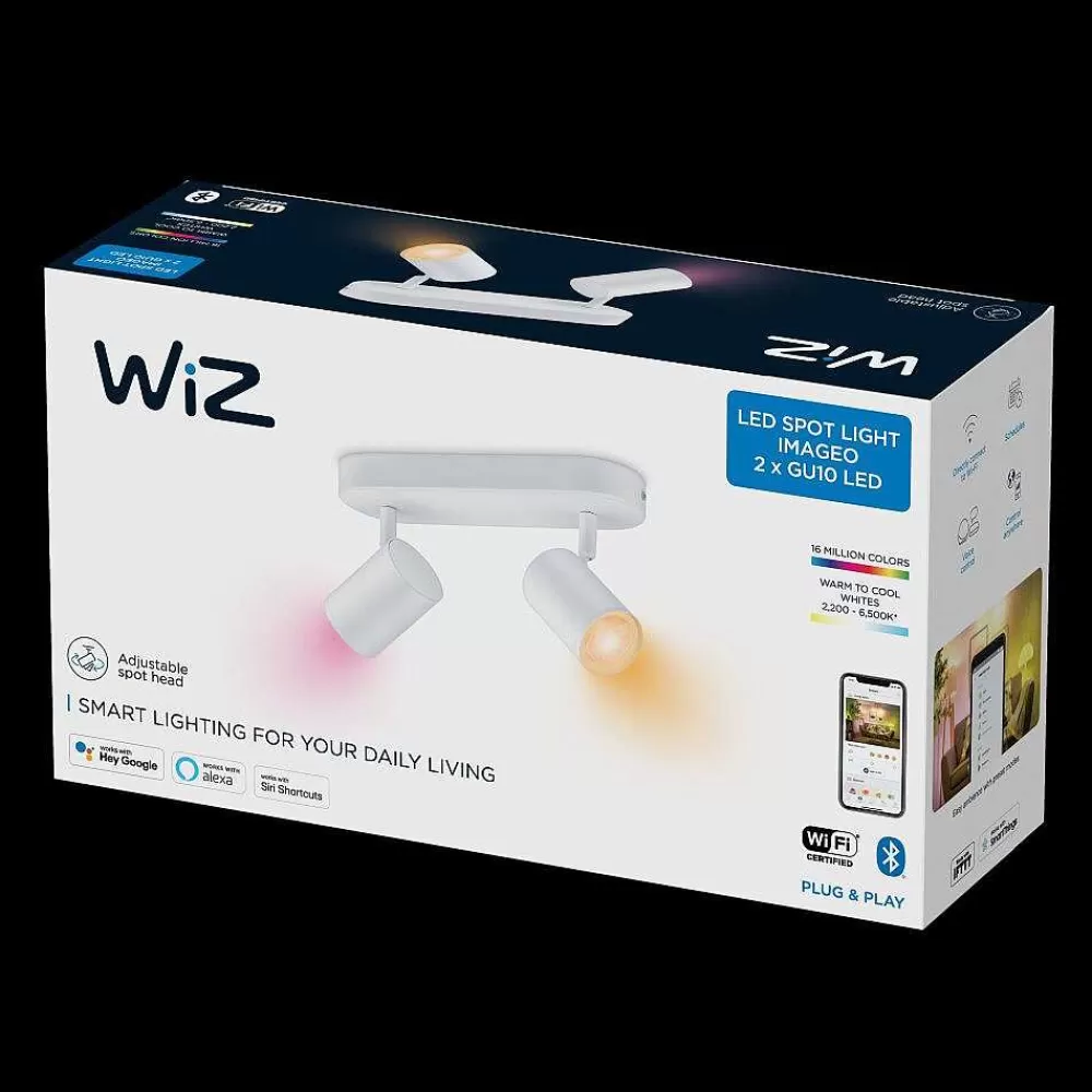 Luminaires Philips Plafonnier Philips Wiz Imageo Led Blanc, 2 Lumieres, Changeur De Couleurs