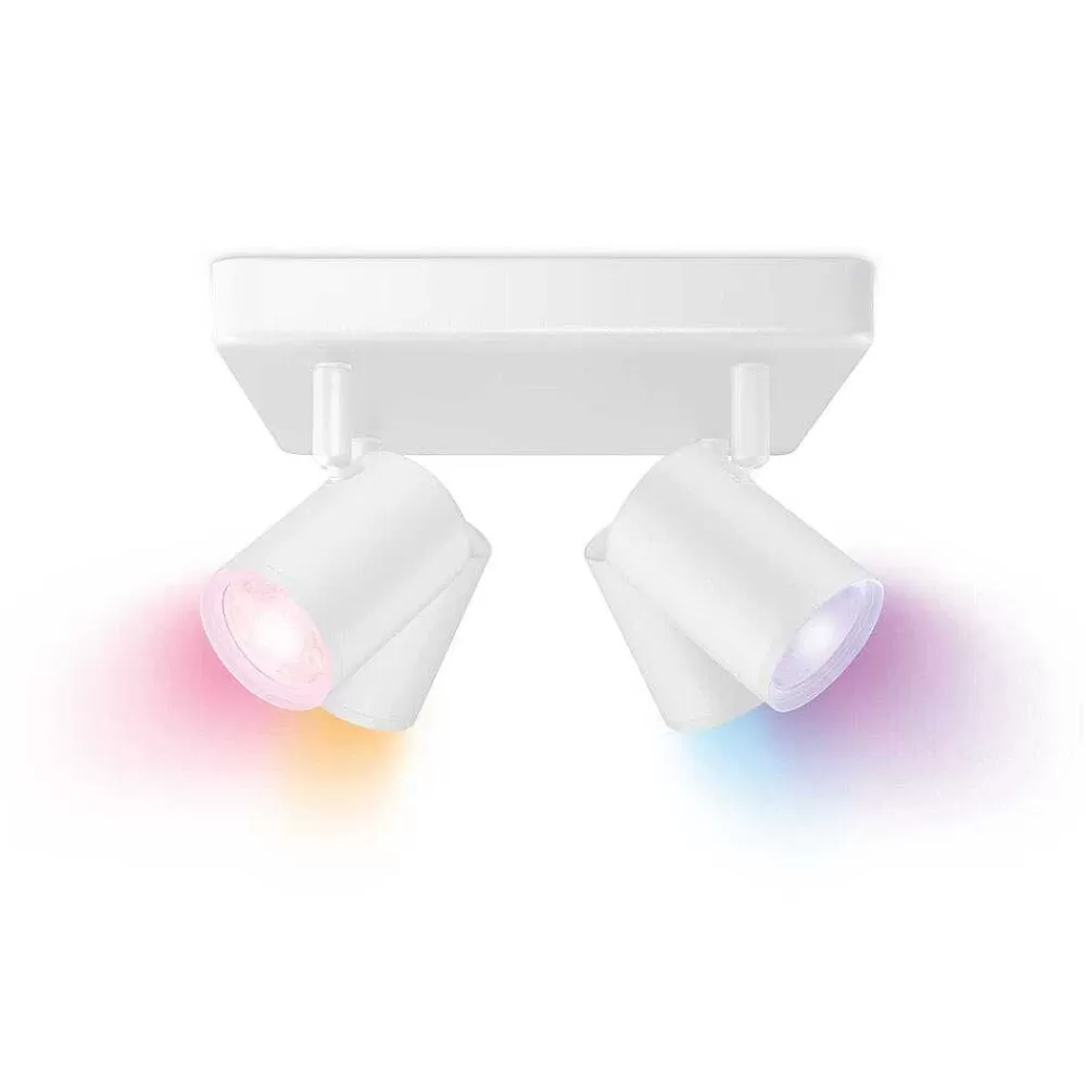 Luminaires Philips Plafonnier Philips Wiz Imageo Led Blanc, 4 Lumieres, Changeur De Couleurs