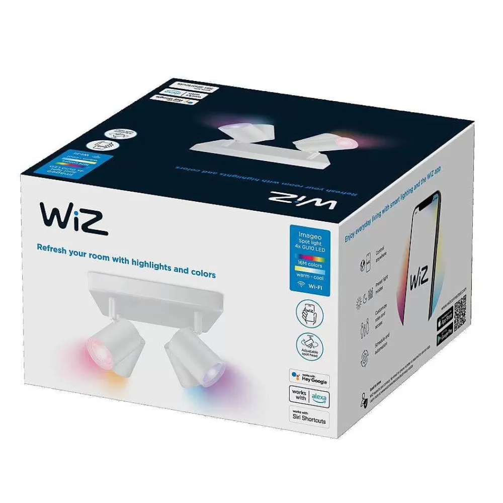 Luminaires Philips Plafonnier Philips Wiz Imageo Led Blanc, 4 Lumieres, Changeur De Couleurs