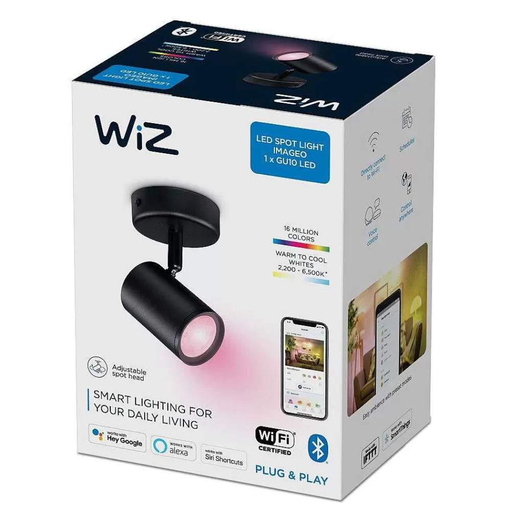 Luminaires Philips Plafonnier Philips Wiz Imageo Led Noir, 1 Lumiere, Changeur De Couleurs