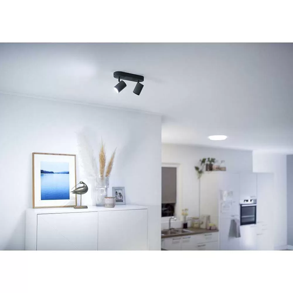 Luminaires Philips Plafonnier Philips Wiz Imageo Led Noir, 2 Lumieres, Changeur De Couleurs