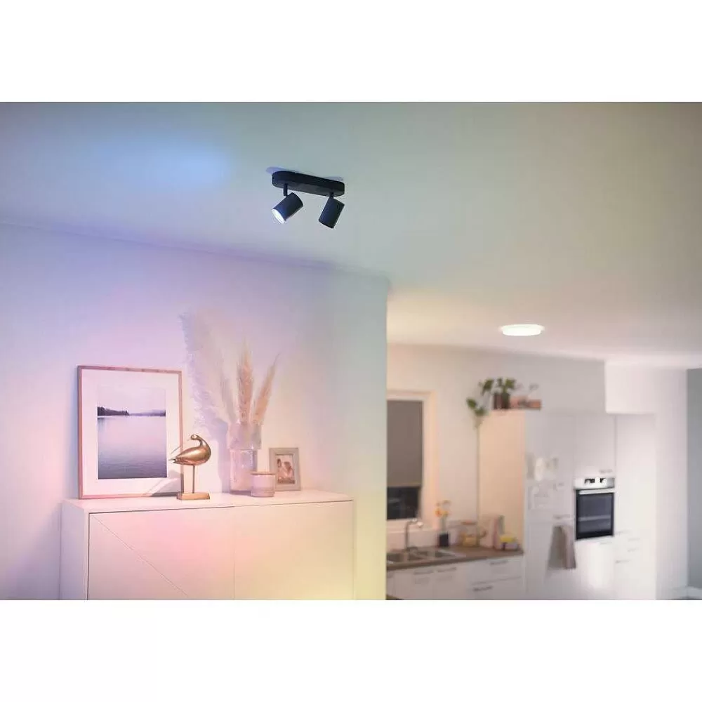 Luminaires Philips Plafonnier Philips Wiz Imageo Led Noir, 2 Lumieres, Changeur De Couleurs