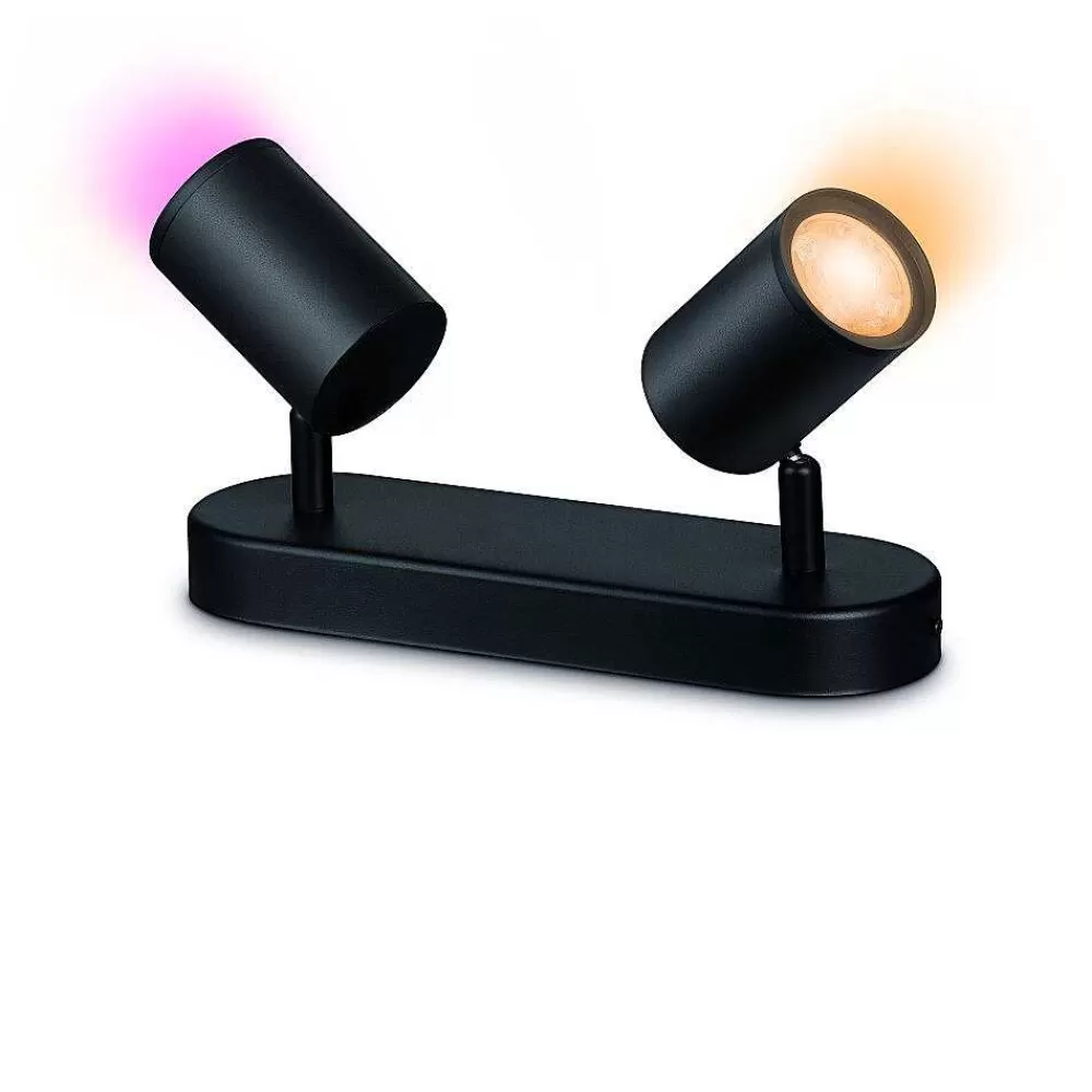 Luminaires Philips Plafonnier Philips Wiz Imageo Led Noir, 2 Lumieres, Changeur De Couleurs