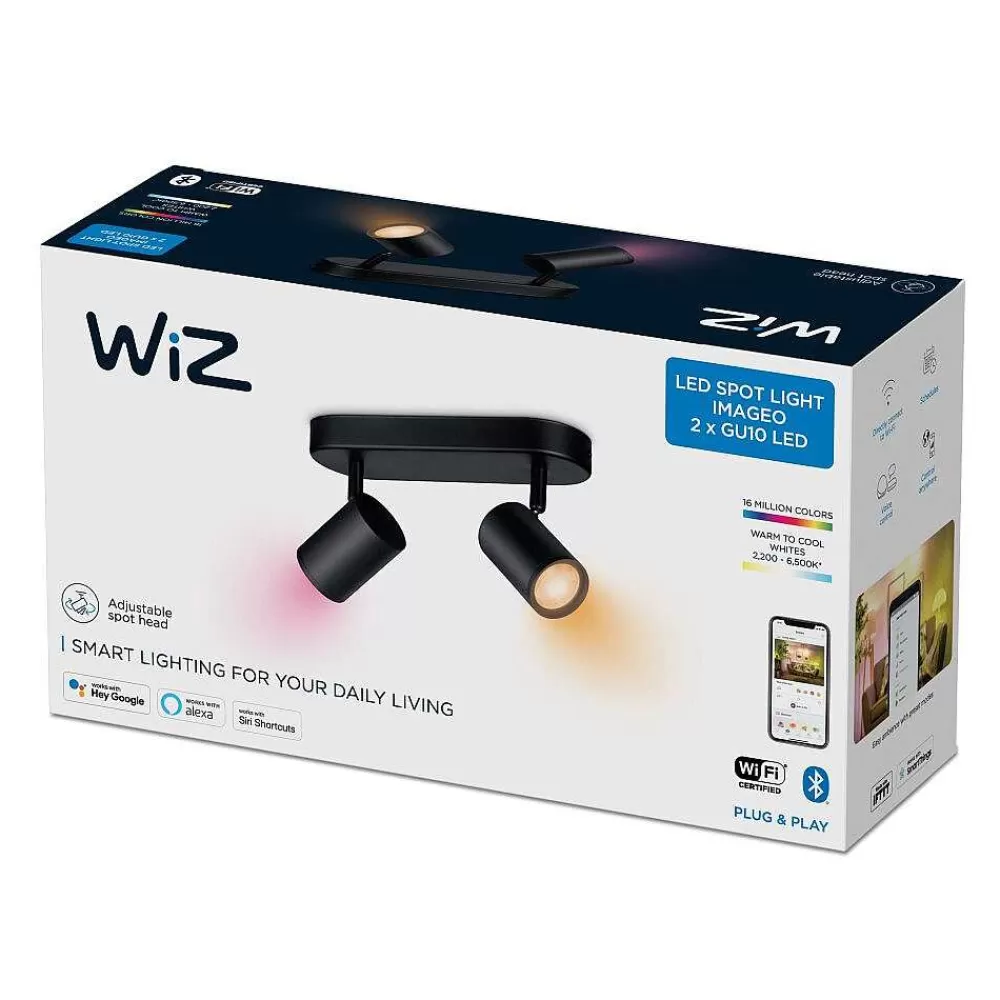 Luminaires Philips Plafonnier Philips Wiz Imageo Led Noir, 2 Lumieres, Changeur De Couleurs