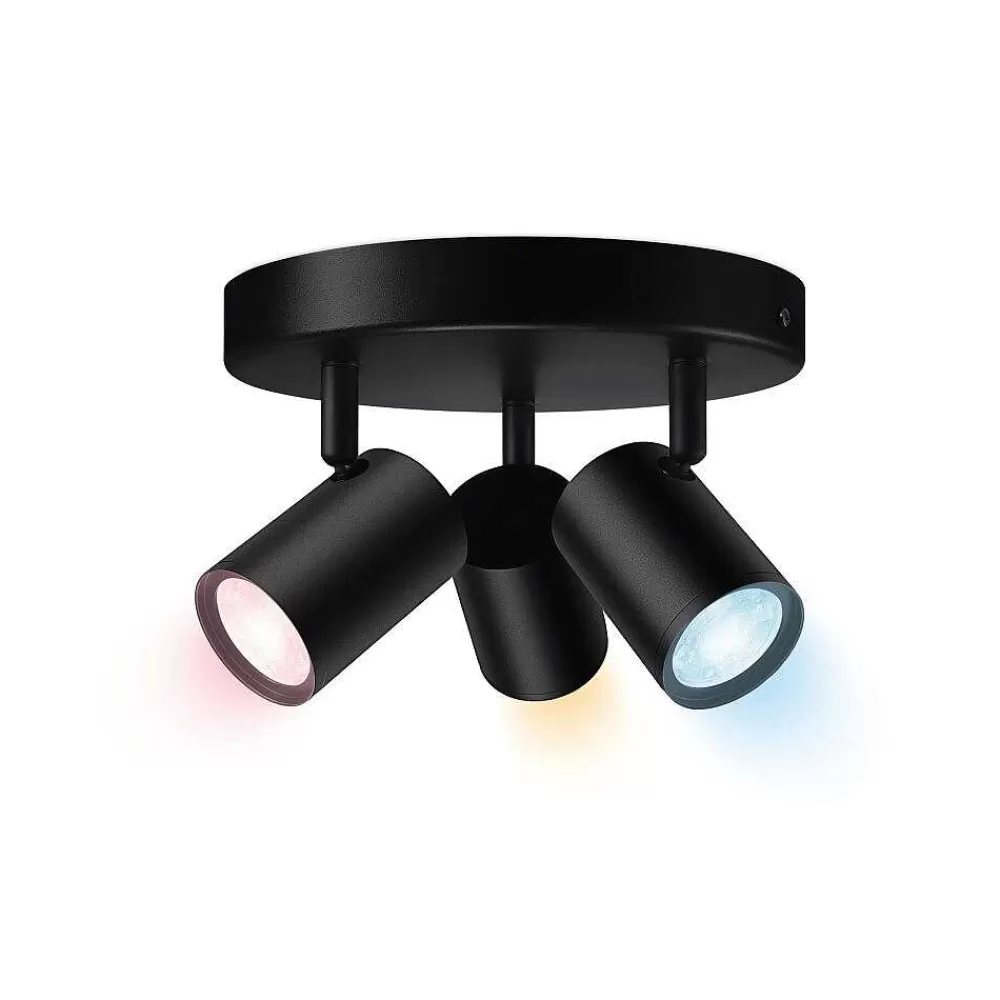 Luminaires Philips Plafonnier Philips Wiz Imageo Led Noir, 3 Lumieres, Changeur De Couleurs