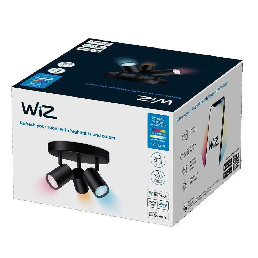 Luminaires Philips Plafonnier Philips Wiz Imageo Led Noir, 3 Lumieres, Changeur De Couleurs