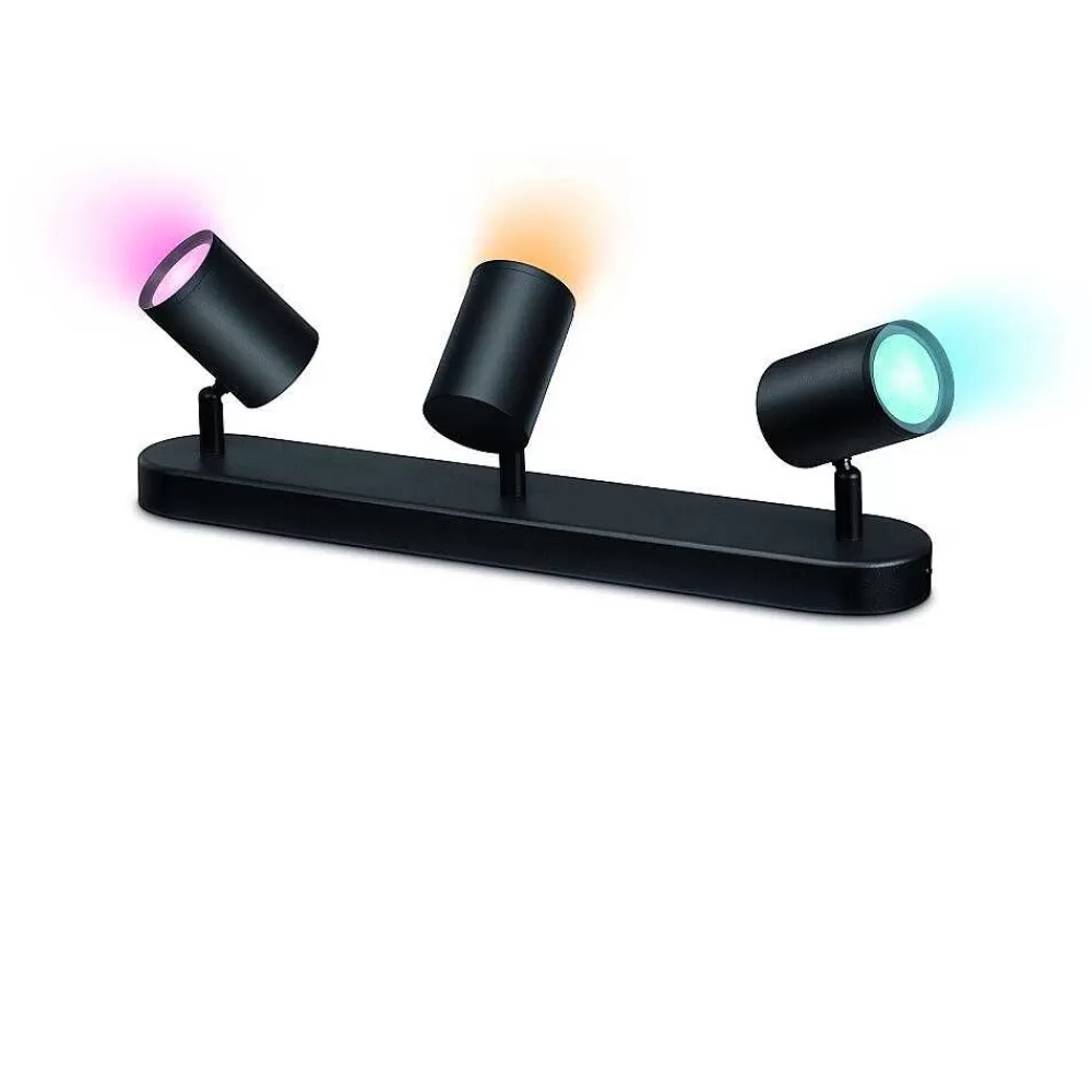 Luminaires Philips Plafonnier Philips Wiz Imageo Led Noir, 3 Lumieres, Changeur De Couleurs