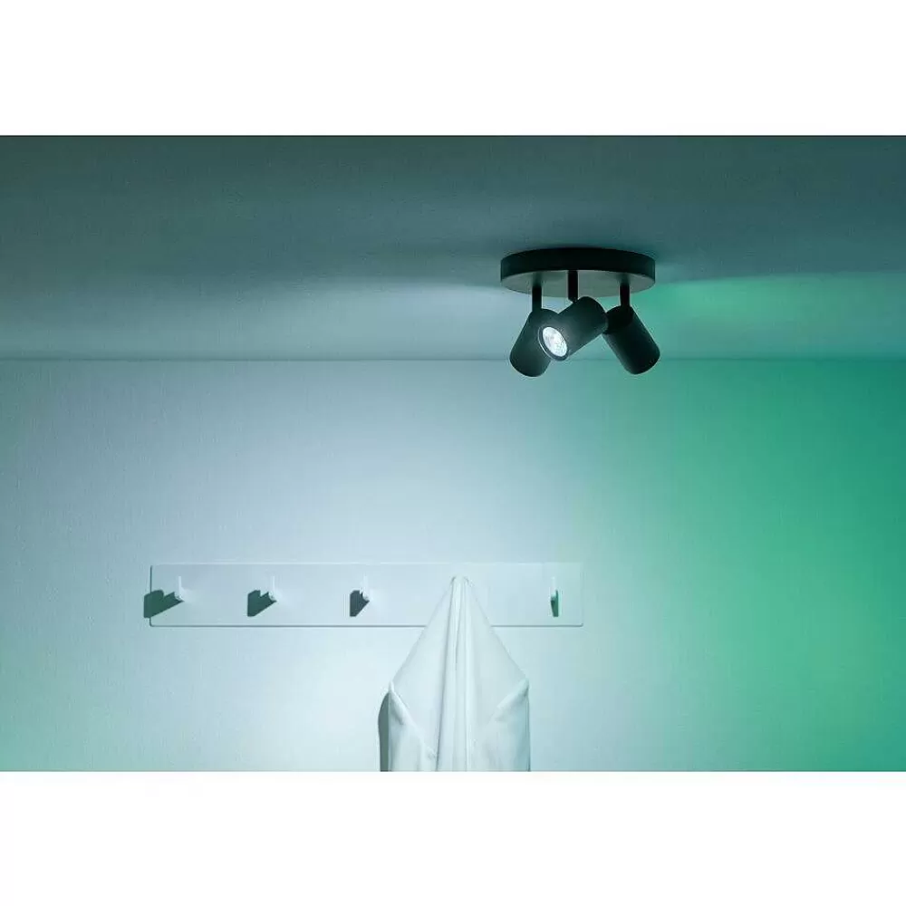 Luminaires Philips Plafonnier Philips Wiz Imageo Led Noir, 3 Lumieres, Changeur De Couleurs