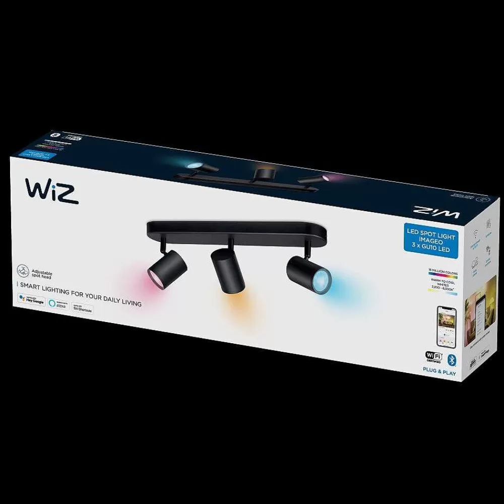 Luminaires Philips Plafonnier Philips Wiz Imageo Led Noir, 3 Lumieres, Changeur De Couleurs
