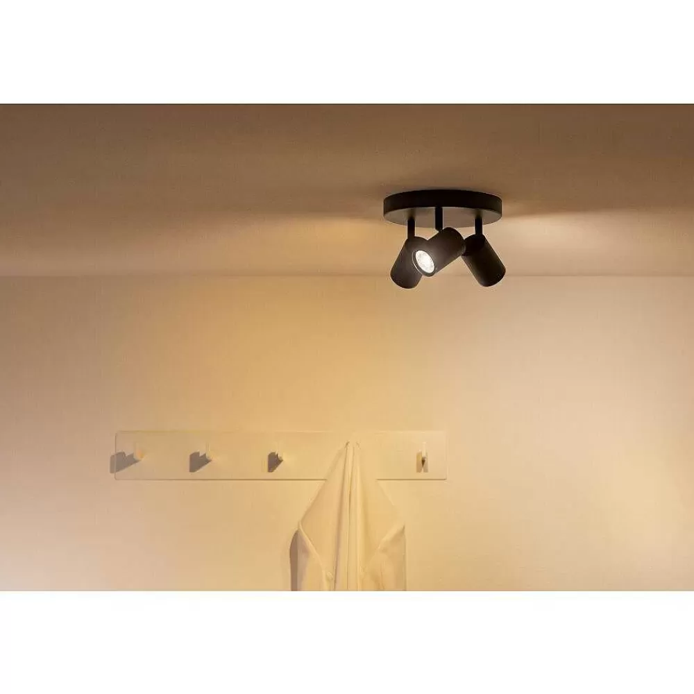 Luminaires Philips Plafonnier Philips Wiz Imageo Led Noir, 3 Lumieres, Changeur De Couleurs