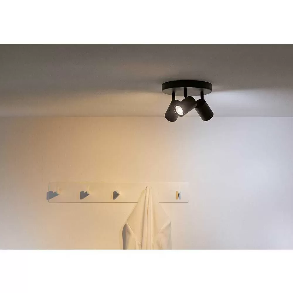 Luminaires Philips Plafonnier Philips Wiz Imageo Led Noir, 3 Lumieres, Changeur De Couleurs