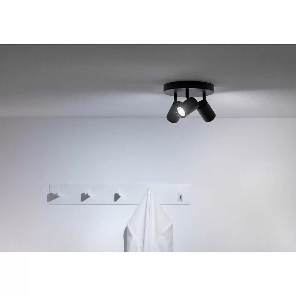 Luminaires Philips Plafonnier Philips Wiz Imageo Led Noir, 3 Lumieres, Changeur De Couleurs