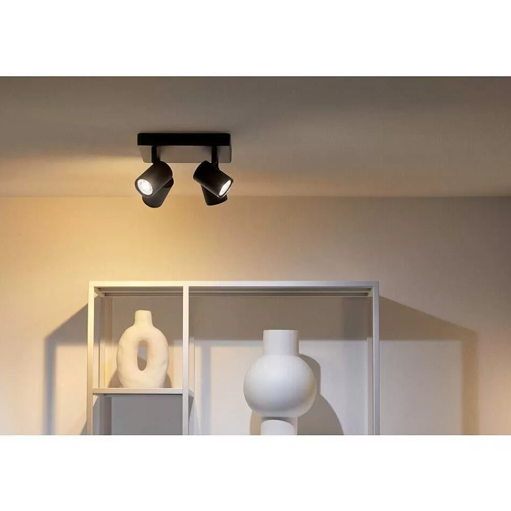 Luminaires Philips Plafonnier Philips Wiz Imageo Led Noir, 4 Lumieres, Changeur De Couleurs