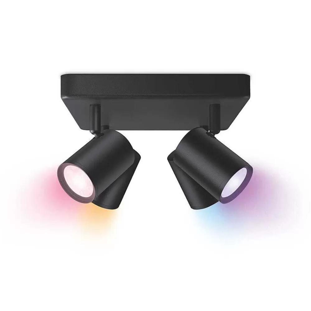 Luminaires Philips Plafonnier Philips Wiz Imageo Led Noir, 4 Lumieres, Changeur De Couleurs