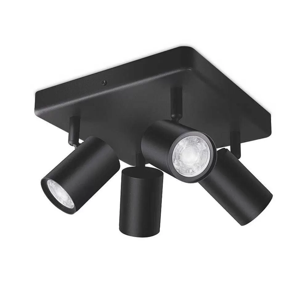 Luminaires Philips Plafonnier Philips Wiz Imageo Led Noir, 4 Lumieres, Changeur De Couleurs