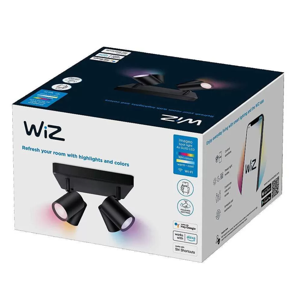 Luminaires Philips Plafonnier Philips Wiz Imageo Led Noir, 4 Lumieres, Changeur De Couleurs