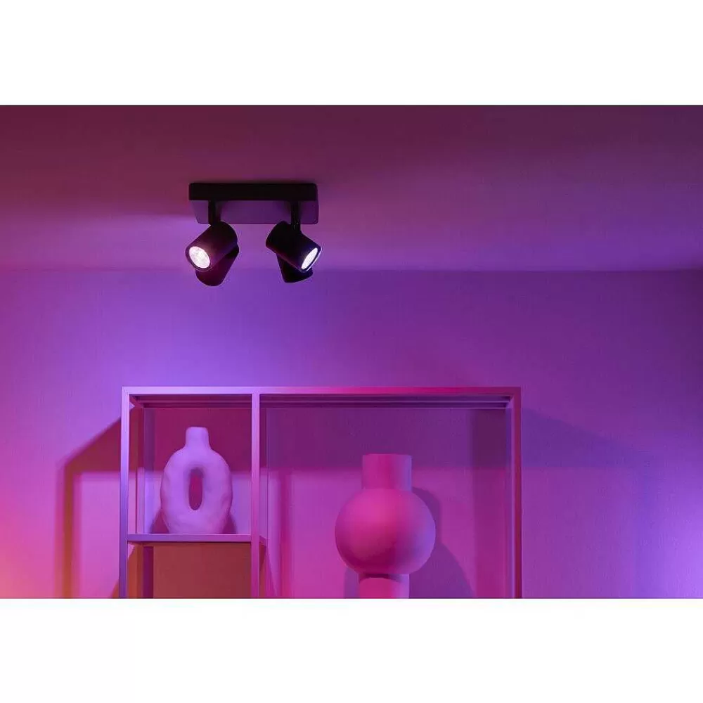 Luminaires Philips Plafonnier Philips Wiz Imageo Led Noir, 4 Lumieres, Changeur De Couleurs
