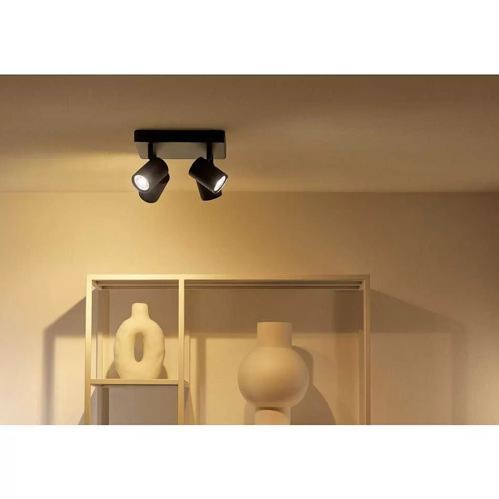 Luminaires Philips Plafonnier Philips Wiz Imageo Led Noir, 4 Lumieres, Changeur De Couleurs