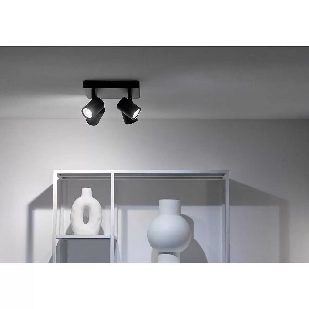 Luminaires Philips Plafonnier Philips Wiz Imageo Led Noir, 4 Lumieres, Changeur De Couleurs