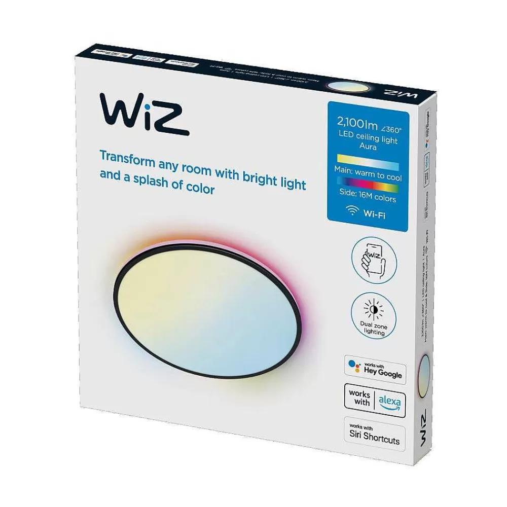 Luminaires Philips Plafonnier Philips Wiz Rune Led Noir, Blanc, 1 Lumiere, Changeur De Couleurs